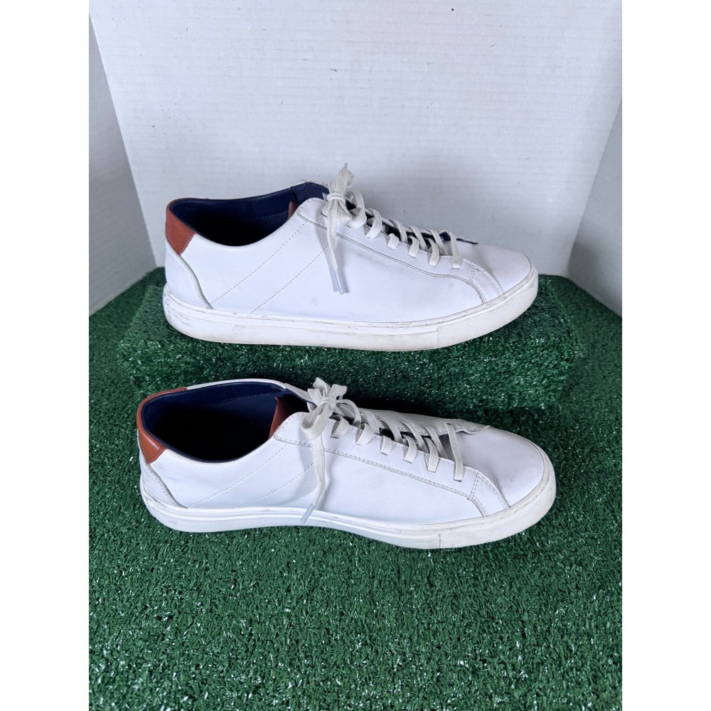 BYLT Mens White Leather Lace Up Fashion Sneakers Casual Comfort Size 11